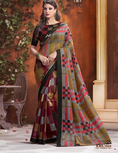 Hand Printed Sarees - Poly Cotton Fabric, Customized Size Up To 42", Unstitched Banglori Silk Blouse, Designer Print And Embroidery