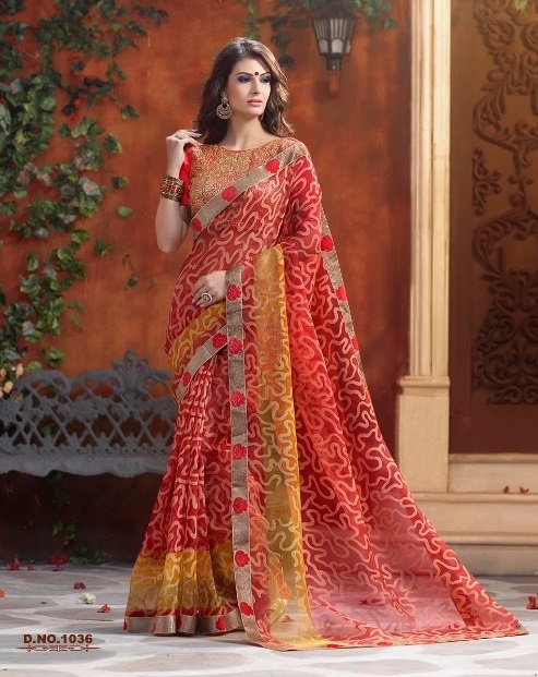 Poly Cotton Sarees - Poly Cotton With Banglori Silk Blouse, Hand Printed Designer Saree In Customized Size Up To 42"