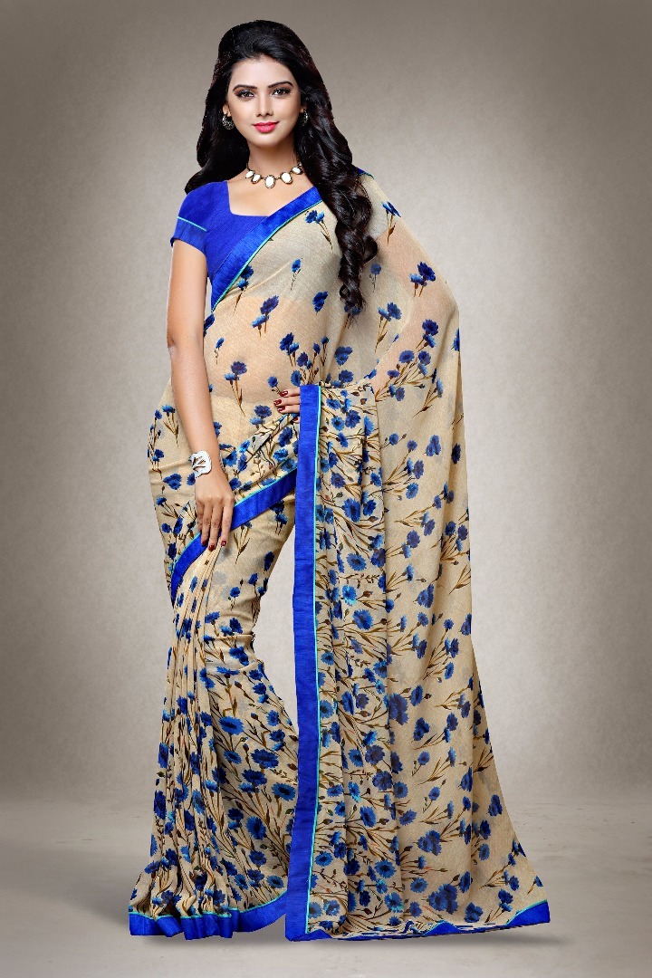 Georgette Printed Sarees Catalog 2007-2017 - Pure Georgette, 5.5mtr With 80cm Blouse | Multicolour, Bollywood Style For Formal Occasions