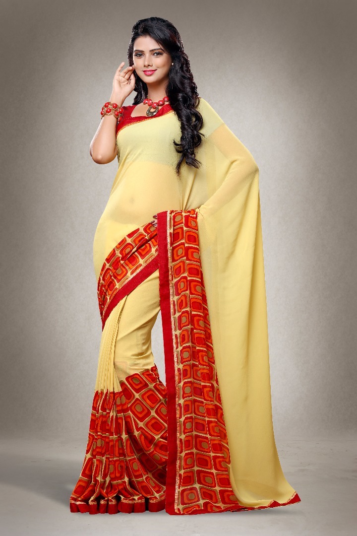 Georgette Printed Sarees Catalog 2007-2017 - Pure Georgette, 5.5mtr With 80cm Blouse | Multicolour, Bollywood Style For Formal Occasions