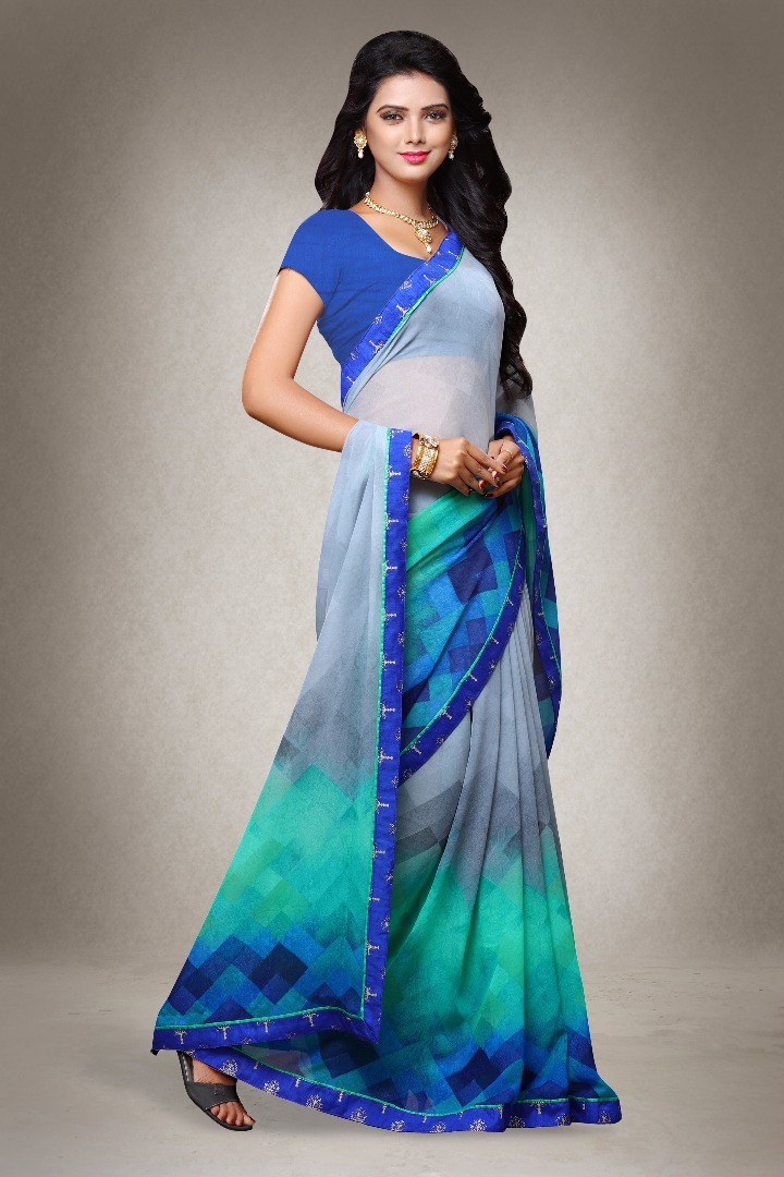 Georgette Printed Sarees Catalog 2007-2017 - Pure Georgette, 5.5mtr With 80cm Blouse | Multicolour, Bollywood Style For Formal Occasions