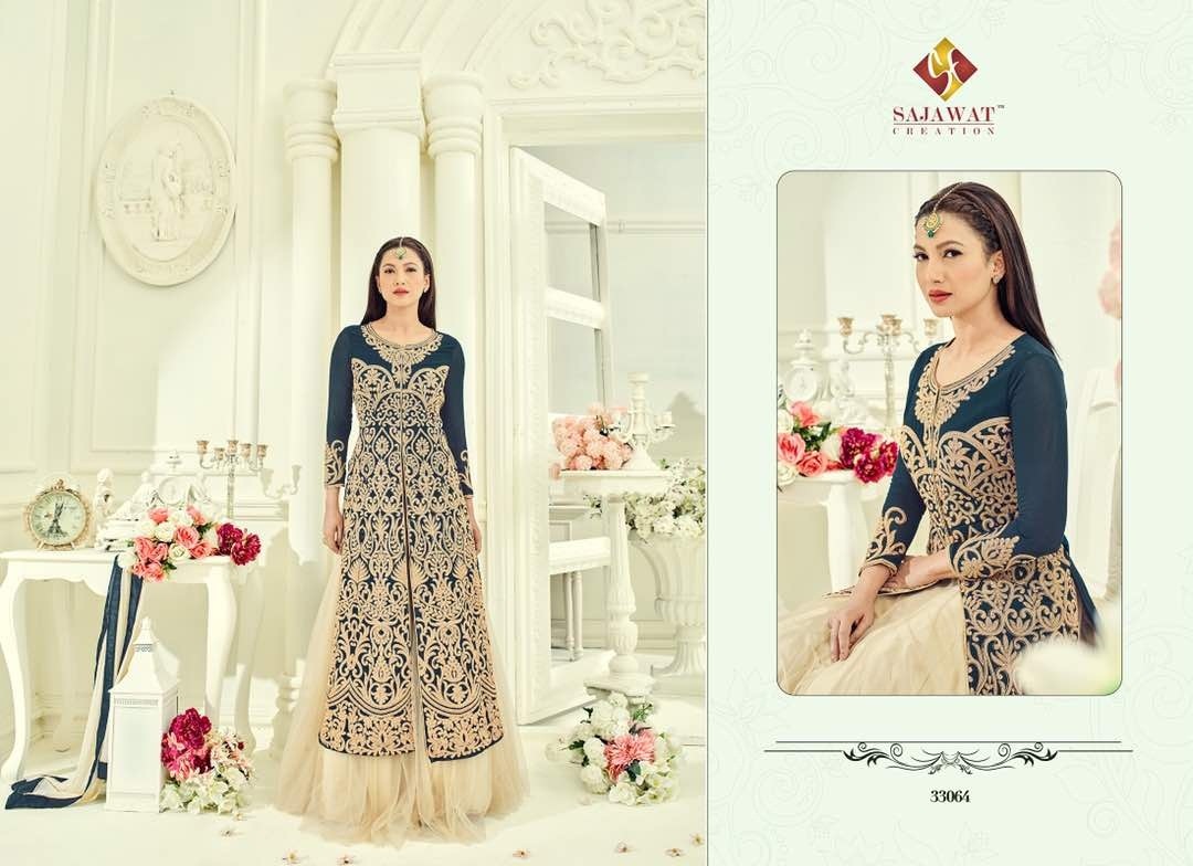 Embroidered Salwar Suit - Faux Georgette Top With Heavy Net, Santoon Inner & Bottom | Full Sleeve, Anti-wrinkle, Breathable, Quick Dry, Ethnic Design Collection