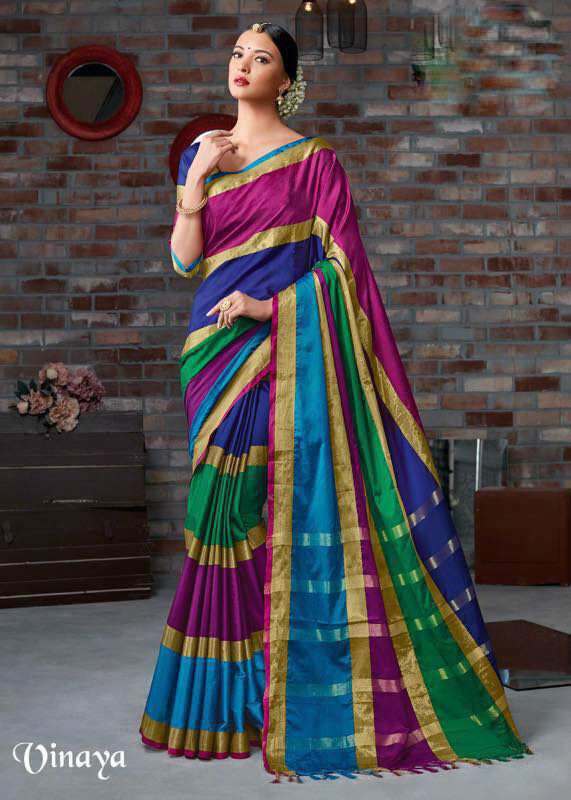 Latest Saree Designs - Pure Cotton Silk Fabric, Designer Saree With Unstitched Blouse | Customized Size Up To 42", Intricate Weaving Work