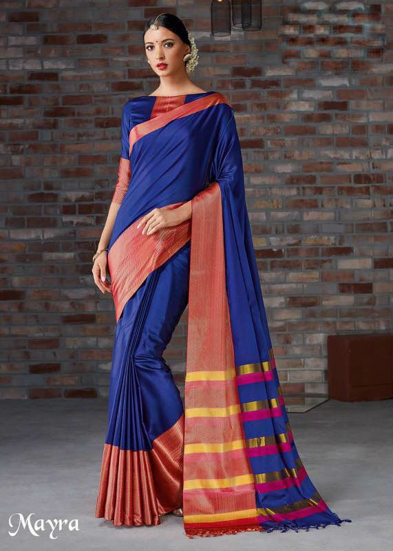 Latest Saree Designs - Pure Cotton Silk Fabric, Designer Saree With Unstitched Blouse | Customized Size Up To 42", Intricate Weaving Work