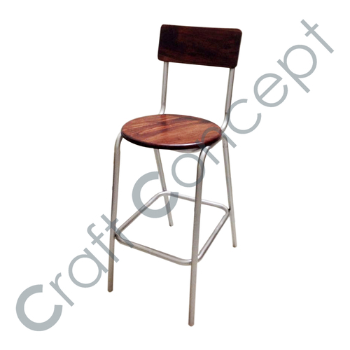 Industrial Bar Chair - Iron Frame, Sheesham Wood Seat & Backrest | Eco-Friendly, Handmade Design, Comfortable Indoor Use