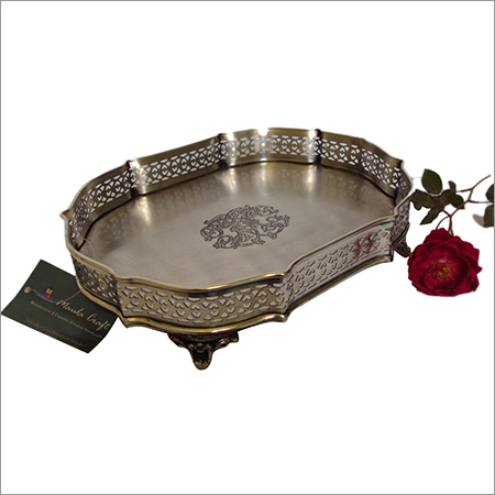 Bronze Metal Carved Serving Tray