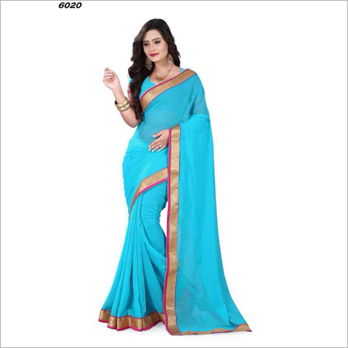 Georgette Plain Red Saree