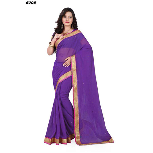 Georgette Plain Red Saree