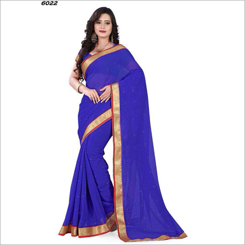 Georgette Plain Red Saree