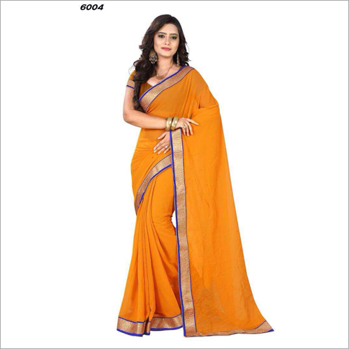 Georgette Plain Red Saree