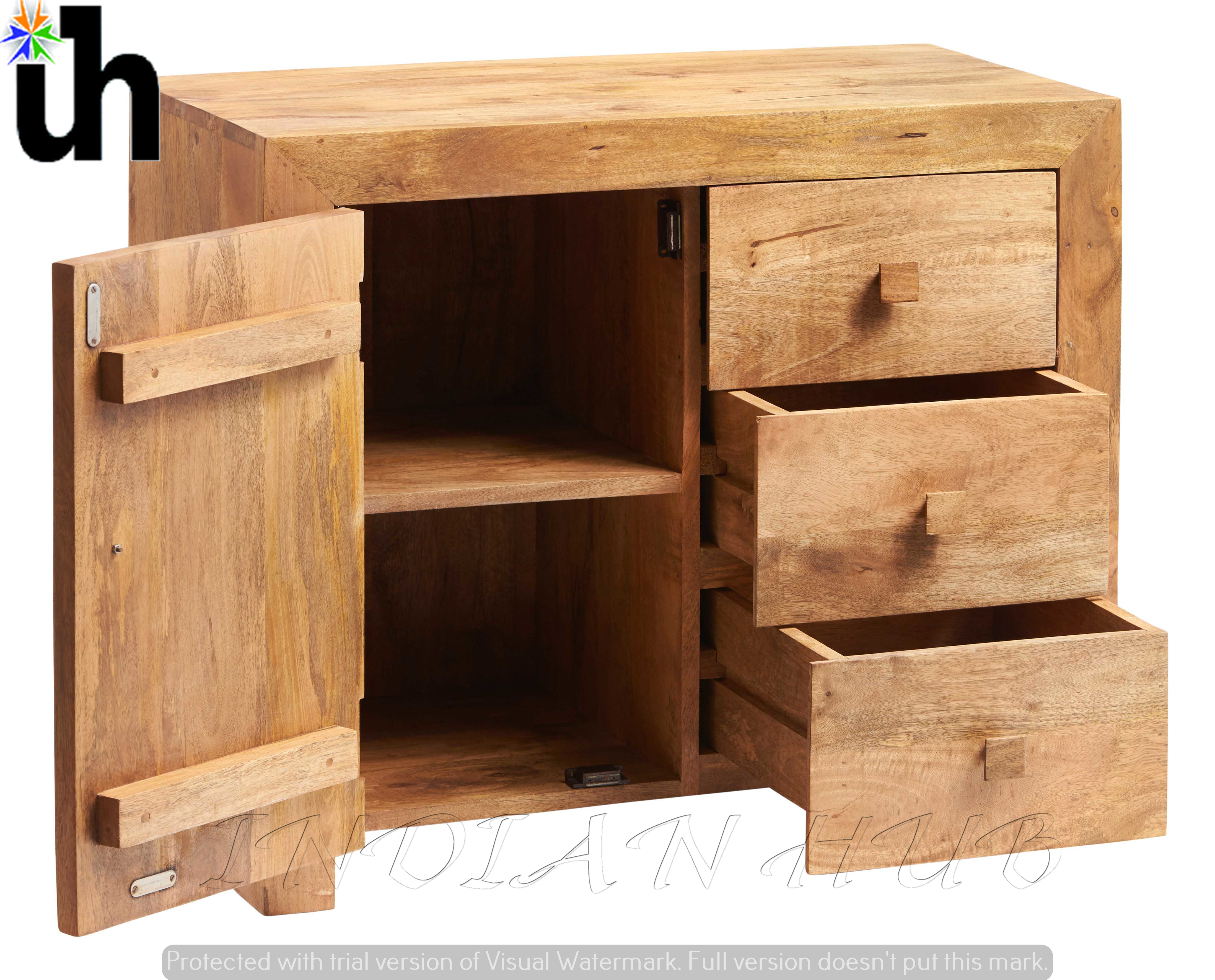 Toko Light Mango 3 Drawer Sideboard - 100% Solid Wood, 88x45x75cm | Eco-friendly, Handmade, No Assembly Required, Light Brown Finish