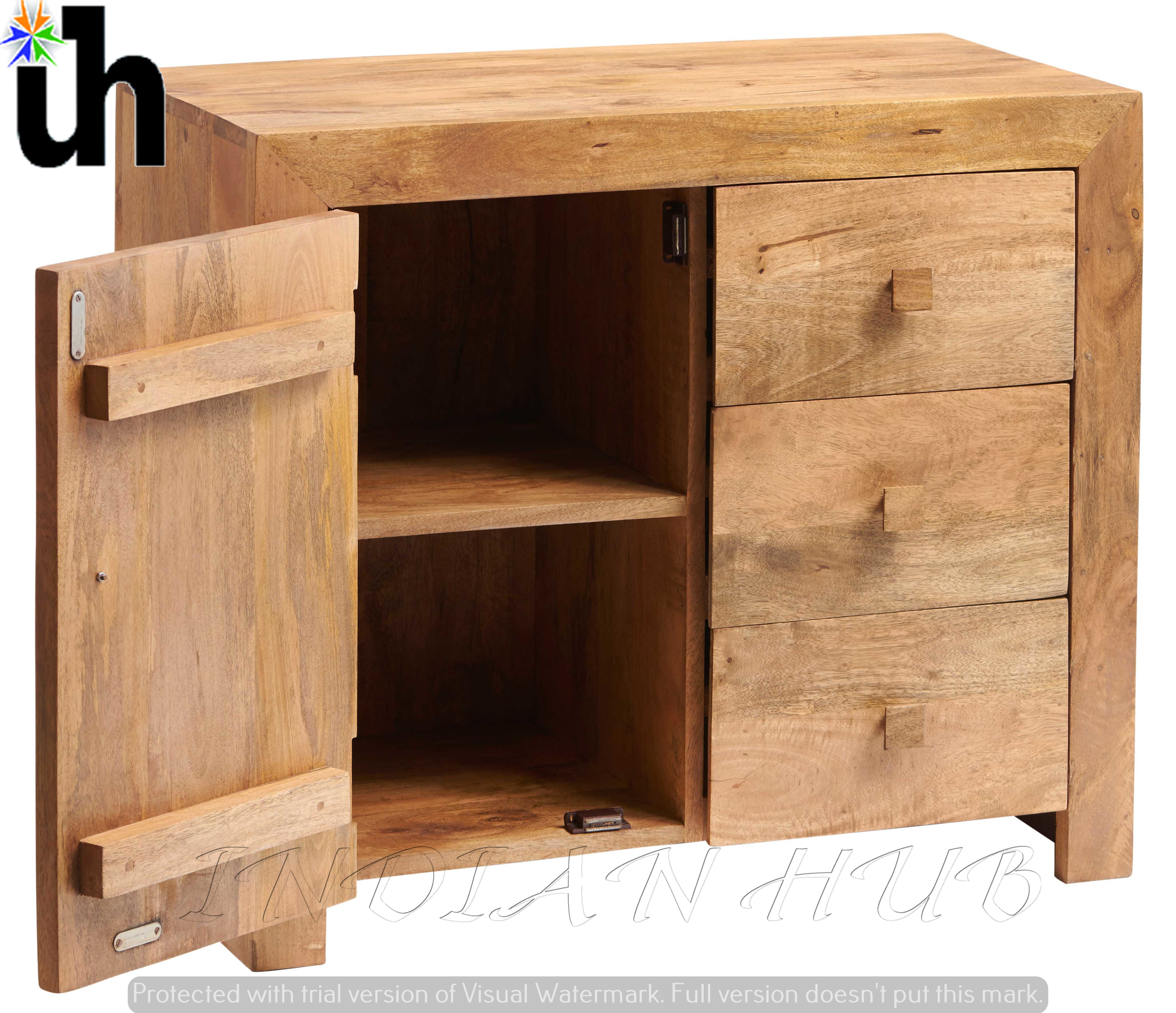 Toko Light Mango 3 Drawer Sideboard - 100% Solid Wood, 88x45x75cm | Eco-friendly, Handmade, No Assembly Required, Light Brown Finish