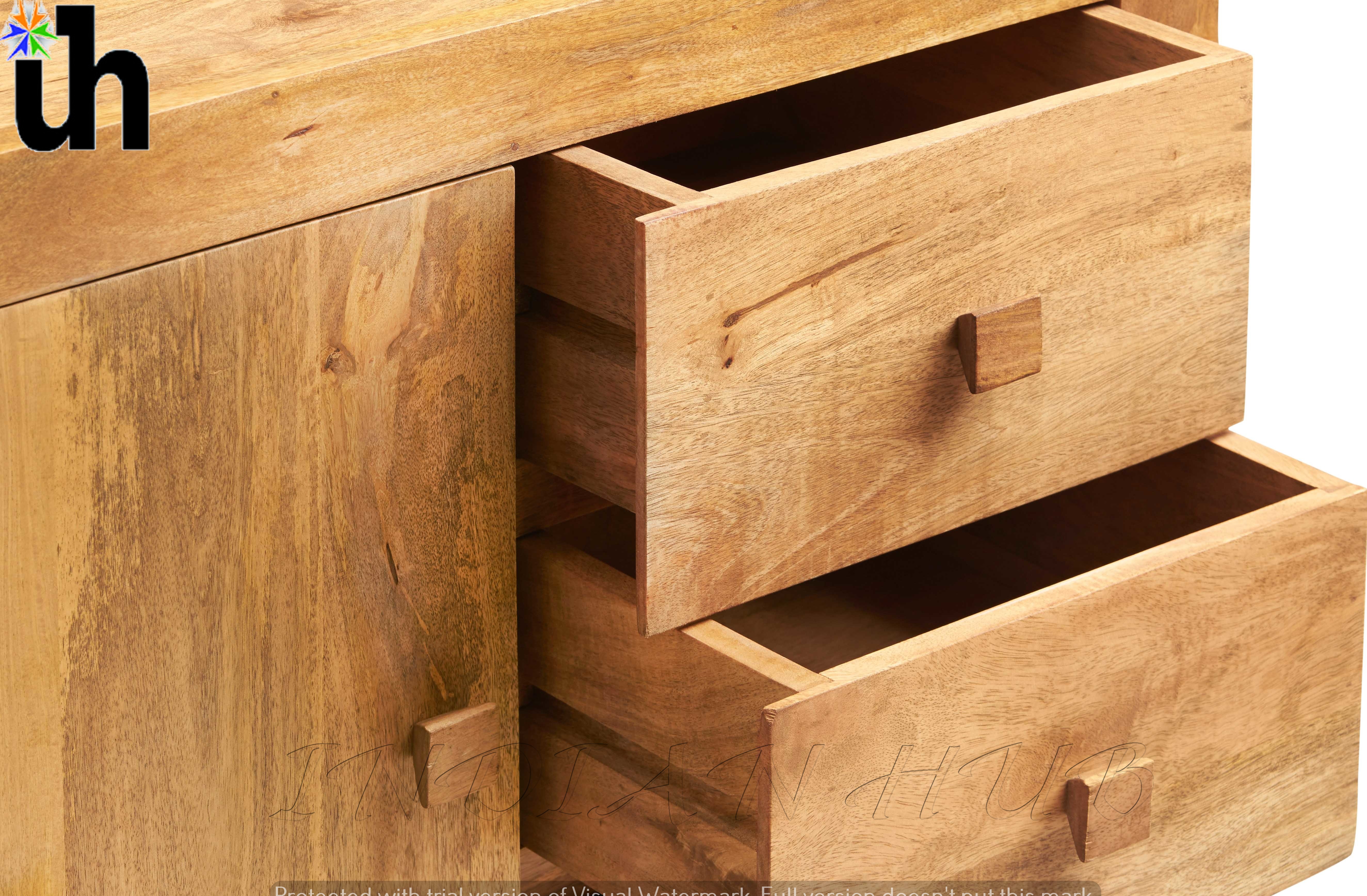 Toko Light Mango 3 Drawer Sideboard - 100% Solid Wood, 88x45x75cm | Eco-friendly, Handmade, No Assembly Required, Light Brown Finish