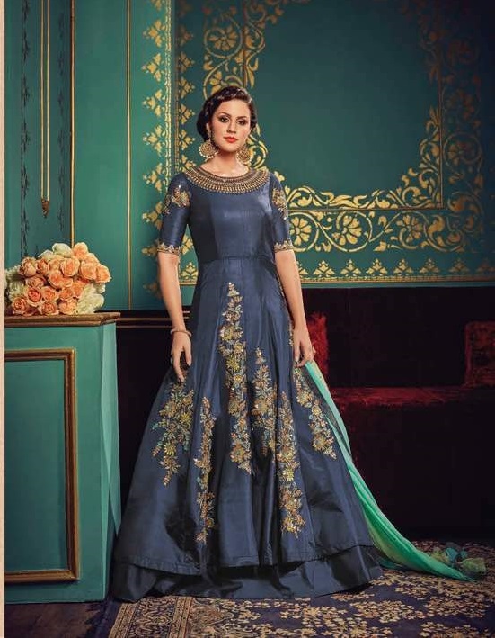Party Wear Suits - Raw Silk Top & Bottom, Chiffon Dupatta, Hand Work, Customizable Size Up To 42