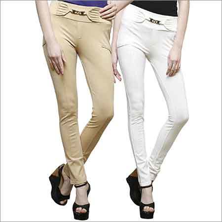 Ladies Plain Jeggings - Spandex Material, Size M/L, Color White and Khakhee | Casual Wear, Washable, All Season, Plain Pattern, Waist 32-36