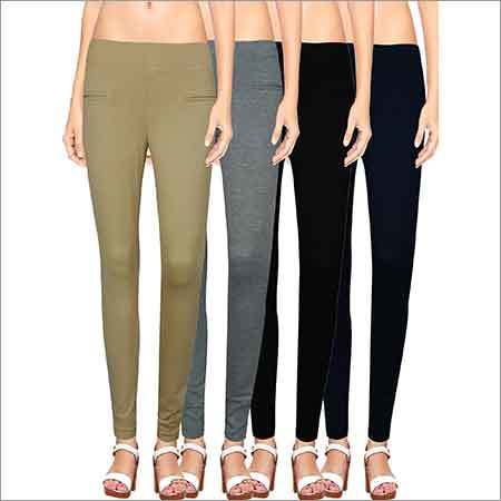 Ladies Plain Jeggings - Spandex, Waist Size 32-36 | Black Color, Washable, Ideal for Summer Wear