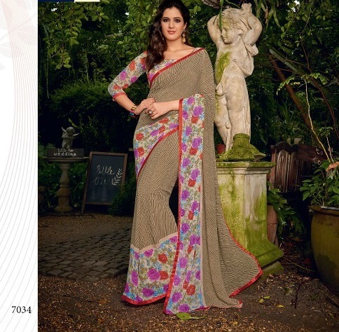 Designer Georgette Saree - Customized Up To Size 42 | Printed Fabric With Matching Blouse
