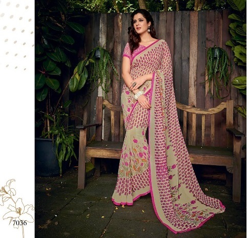 Designer Georgette Saree - Customized Up To Size 42 | Printed Fabric With Matching Blouse