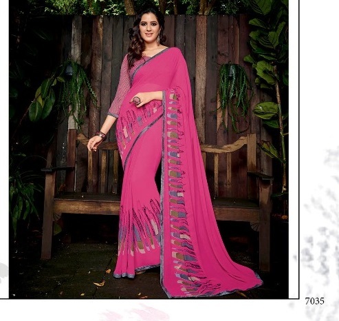 Designer Georgette Saree - Customized Up To Size 42 | Printed Fabric With Matching Blouse