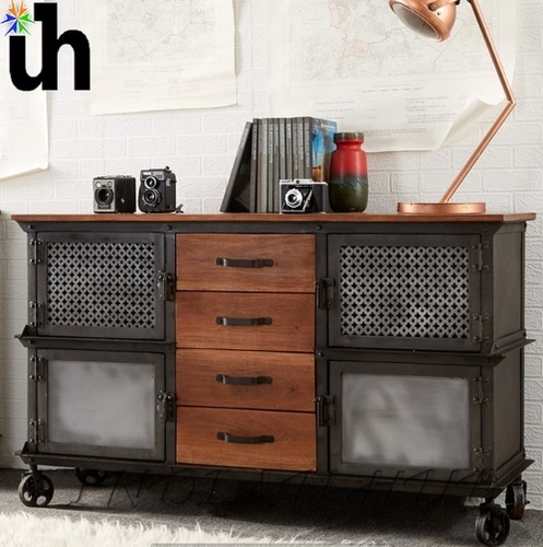 4 Drawer Sideboard - 100% Solid Hardwood & Reclaimed Metal, 135cm x 40cm x 85cm, Black Diko Finish | Eco-Friendly, UV Resistant, Easy to Clean, Handmade, No Assembly Required