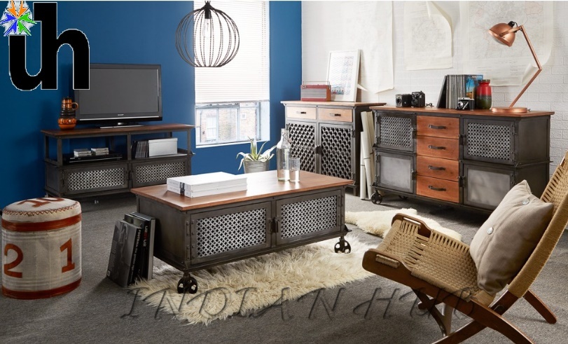 4 Drawer Sideboard - 100% Solid Hardwood & Reclaimed Metal, 135cm X 40cm X 85cm, Black Diko Finish | Eco-friendly, Uv Resistant, Easy To Clean, Handmade, No Assembly Required