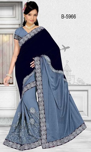 Velvet Embroidered Designer Saree - Heavy Quality Velvet 9000 & Imported Fabric, 6.30 Meter Length, Party Wear & Bridal Attire