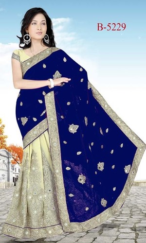 विशिष्ट नया कढ़ाई वाला लेस साड़ी