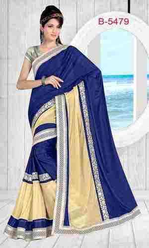 मोतीदार लेस वर्क कढ़ाई वाला नेट साड़ी