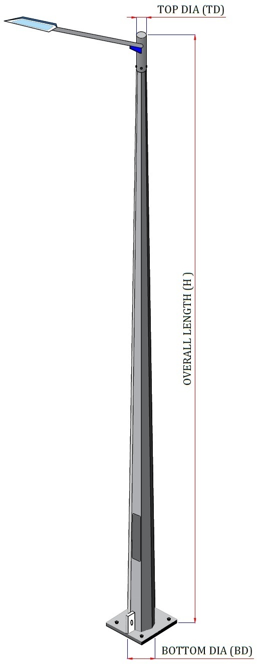 Conical Poles - Steel, 3-12 Meter Length, Silver Color | Hot-dip Galvanized, Led Lighting, Input Voltage: 230-440 Volt, 50â°c Operating Temperature