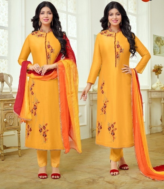 Designer Salwar Kurti - Unstitched Pure Cotton Suit With Embroidered Work | Custom Size Up To 42, Nazneen Dupatta, Semi Lawn Bottom
