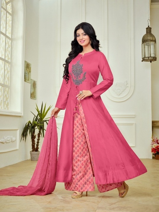 Designer Salwar Kurti - Unstitched Pure Cotton Suit With Embroidered Work | Custom Size Up To 42, Nazneen Dupatta, Semi Lawn Bottom