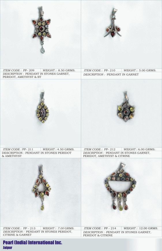 विभिन्न अर्ध-कीमती पत्थरों में पेंडेंट