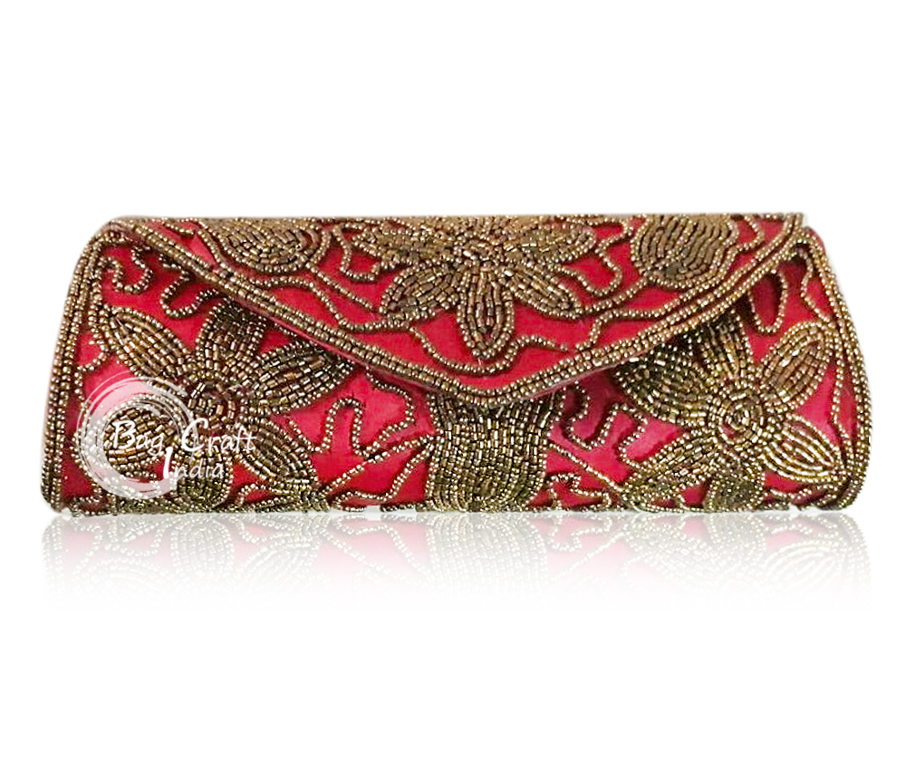Beaded Clutch Bag - Silk Brocade, 9.5x4.5 Inch, Multi Color Elegance And Style