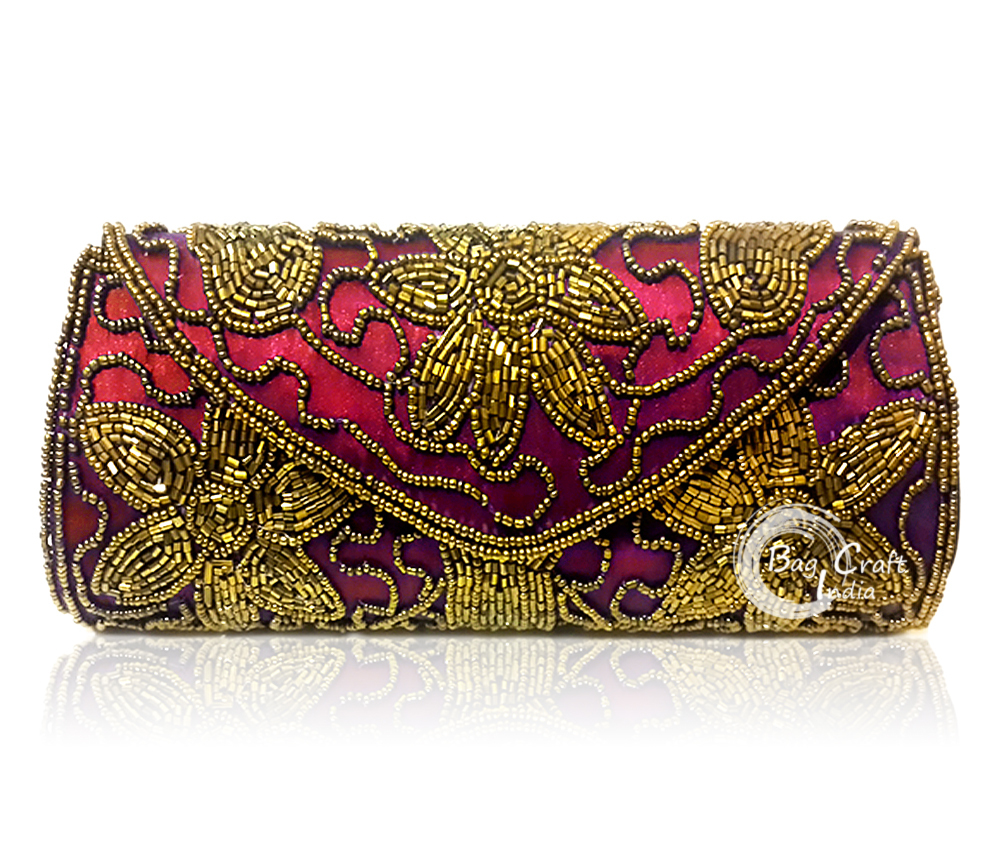 Beaded Clutch Bag - Silk Brocade, 9.5x4.5 Inch, Multi Color Elegance And Style