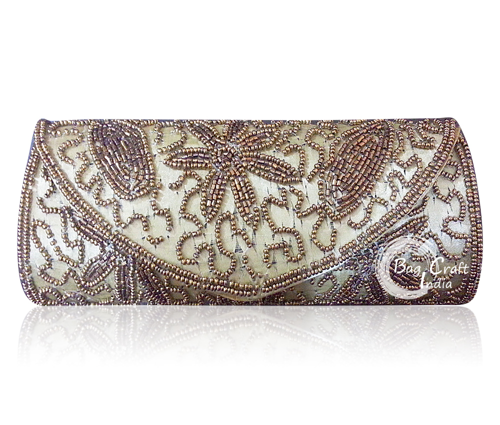 Beaded Clutch Bag - Silk Brocade, 9.5x4.5 Inch, Multi Color Elegance And Style