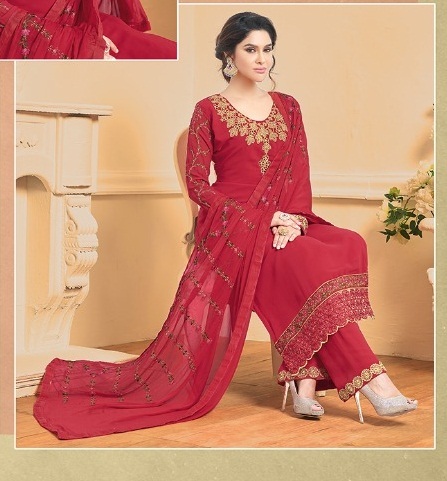 Salwar Suit - Georgette Top, Santoon Bottom And Inner, Customized Size Up To 42 | Heavy Embroidery On Suit And Dupatta