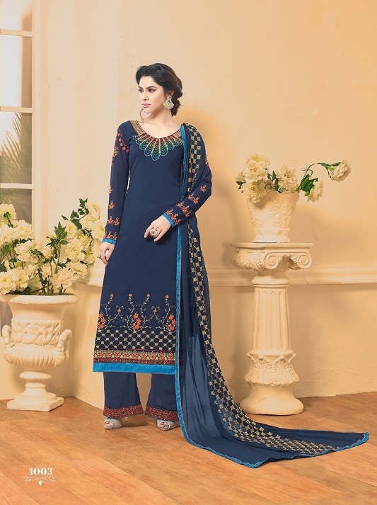 Salwar Suit - Georgette Top, Santoon Bottom And Inner, Customized Size Up To 42 | Heavy Embroidery On Suit And Dupatta
