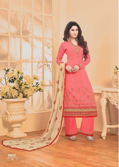 Salwar Suit - Georgette Top, Santoon Bottom And Inner, Customized Size Up To 42 | Heavy Embroidery On Suit And Dupatta