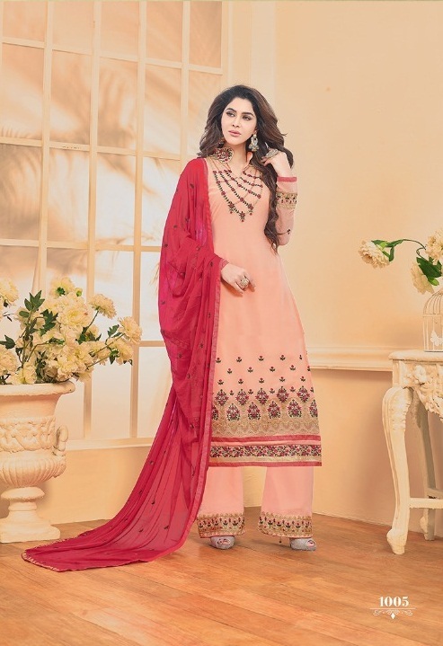 Salwar Suit - Georgette Top, Santoon Bottom And Inner, Customized Size Up To 42 | Heavy Embroidery On Suit And Dupatta
