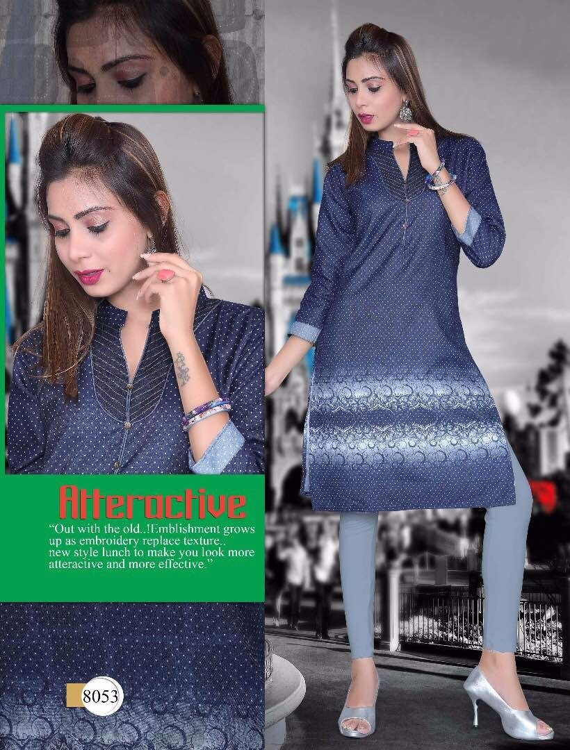 Denim Kurtis - Designer Printed Kurti In Large, Xl, Xxl Sizes | Readymade Fashion Statement