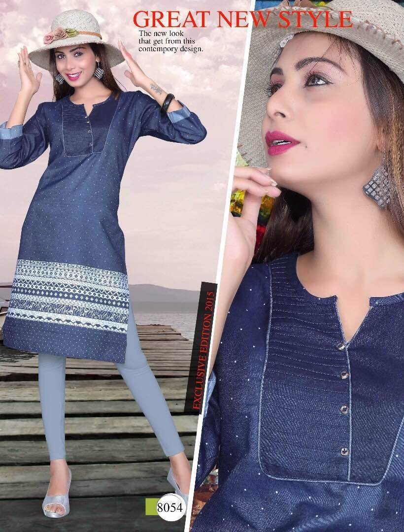 Denim Kurtis - Designer Printed Kurti In Large, Xl, Xxl Sizes | Readymade Fashion Statement
