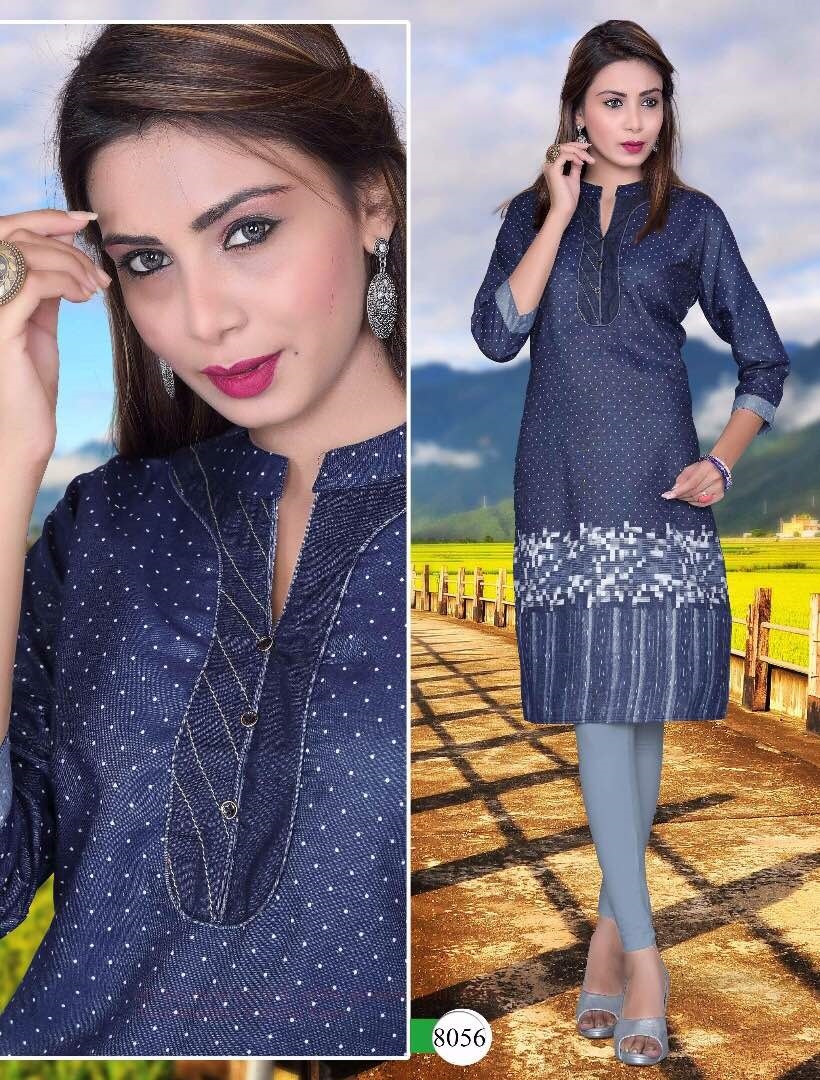 Denim Kurtis - Designer Printed Kurti In Large, Xl, Xxl Sizes | Readymade Fashion Statement