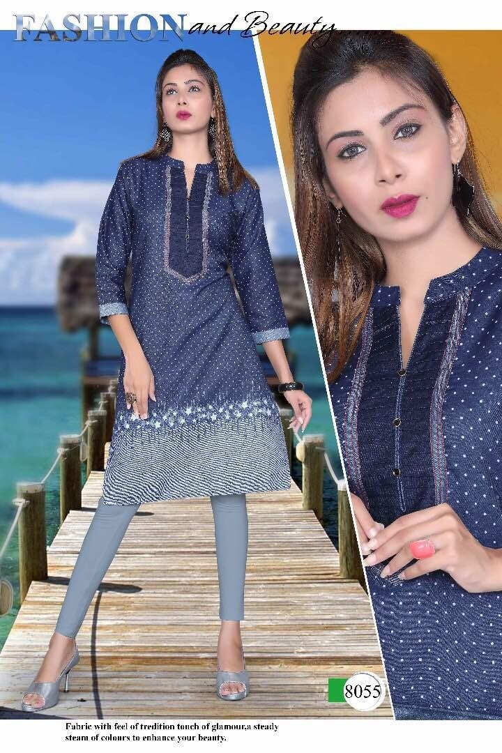 Denim Kurtis - Designer Printed Kurti In Large, Xl, Xxl Sizes | Readymade Fashion Statement