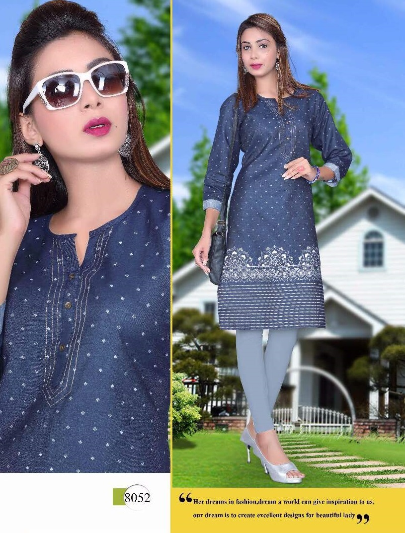 Denim Kurtis - Designer Printed Kurti In Large, Xl, Xxl Sizes | Readymade Fashion Statement