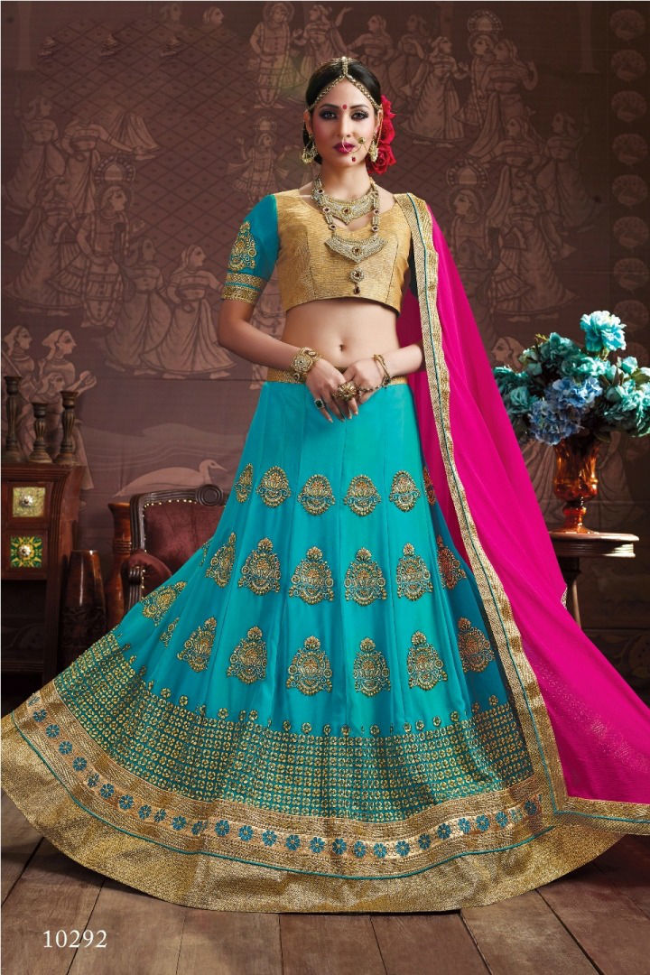 Lehengas In Budget - Georgette Fabric, Semistitched Up To 42", Heavy Embroidery Design, Raw Silk Blouse And Nazneen Dupatta