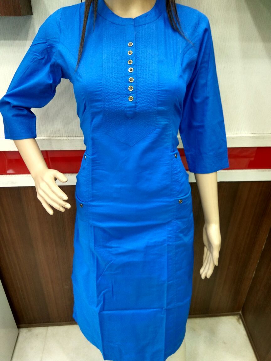 Oxford Denim Kurtis - Denim Fabric, Short Sleeves, Plain Design, Ideal For Daily Wear - Washable For Easy Care