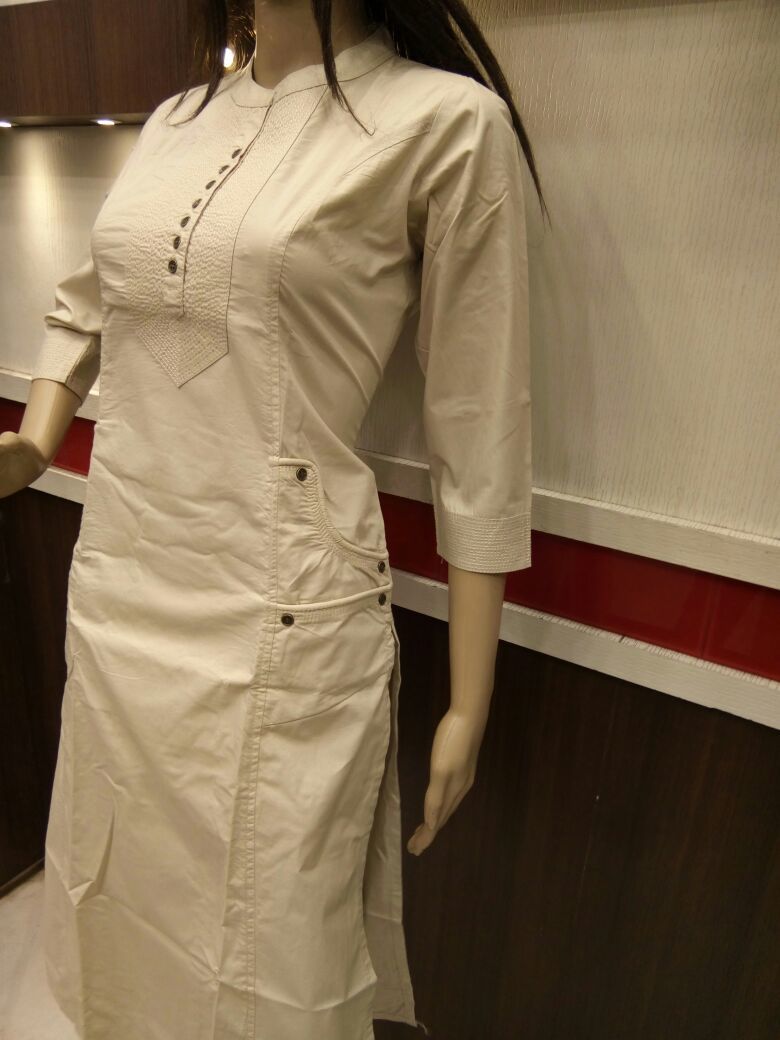 Oxford Denim Kurtis - Denim Fabric, Short Sleeves, Plain Design, Ideal For Daily Wear - Washable For Easy Care