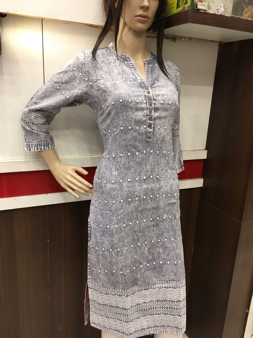 Denim Style Kurtis - Cotton Blend, Sizes S, M, L, Xl - Short Sleeve, Washable, Perfect For Girls Daily Wear In Summer And Winter