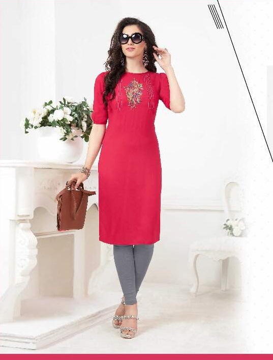 Rayon Embroidered Kurti - A-line Style, Size L/xl/xxl | Elegant Embroidery Pattern