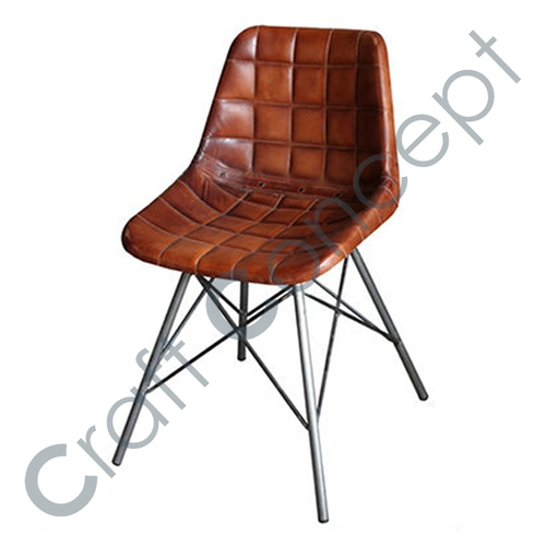 Cross Metal Legs Brown Leather Chair No Assembly Required
